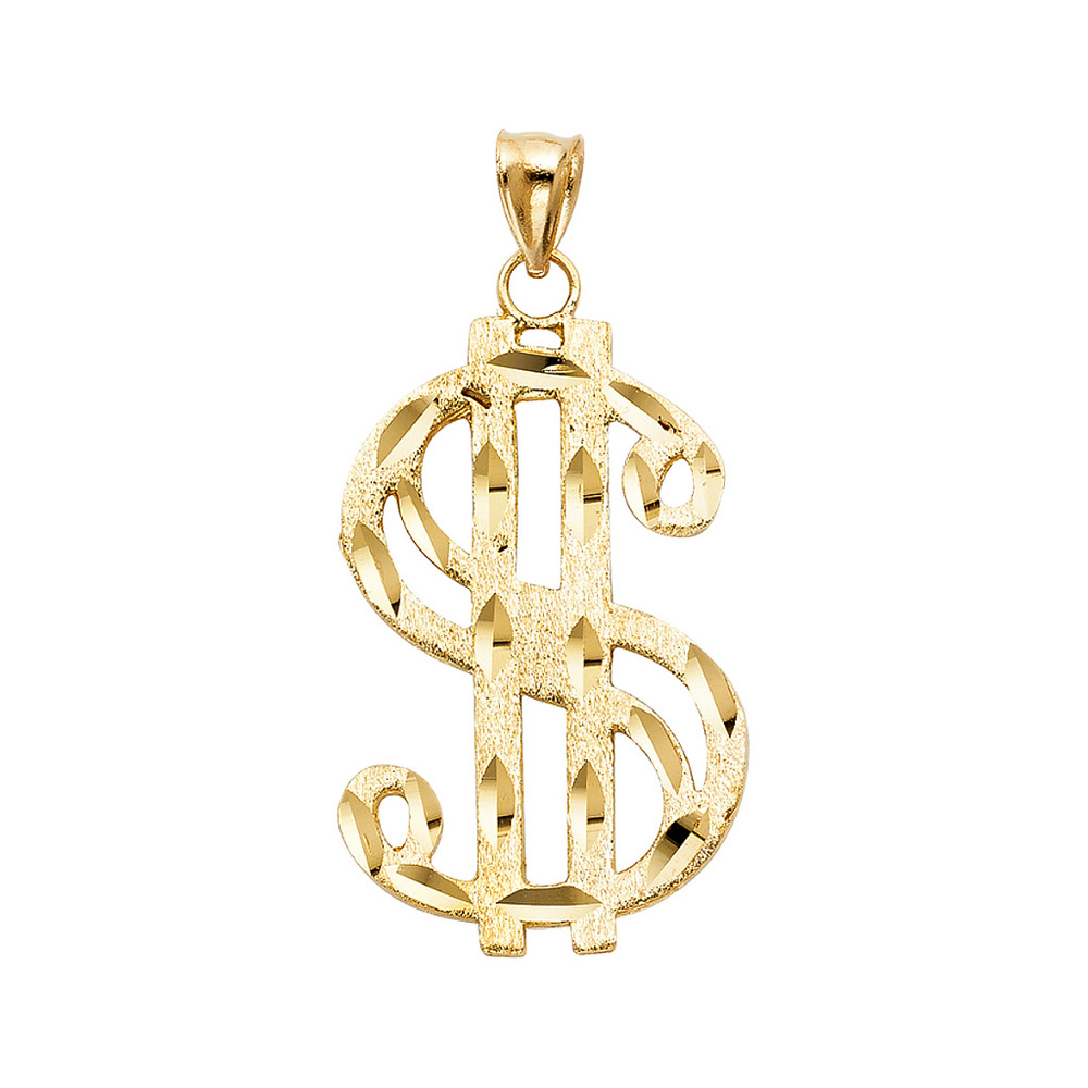 14K Yellow Gold  Dollar Sign Pendant